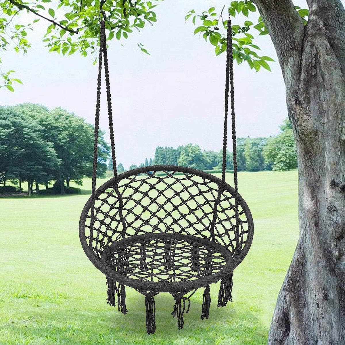 Leagan/balansoar suspendat tip scaun, Zola, diametru 80 cm, sarcina maxima 120kg, cadru metalic, pentru casa, gradina si veranda, negru Leagan/balansoar suspendat tip scaun, Zola, diametru 80 cm, sarcina maxima 120kg, cadru metalic, pentru casa, gradina si veranda, negru